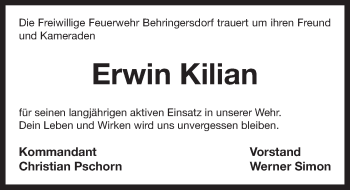Traueranzeige von Erwin Kilian von Pegnitz-Zeitung